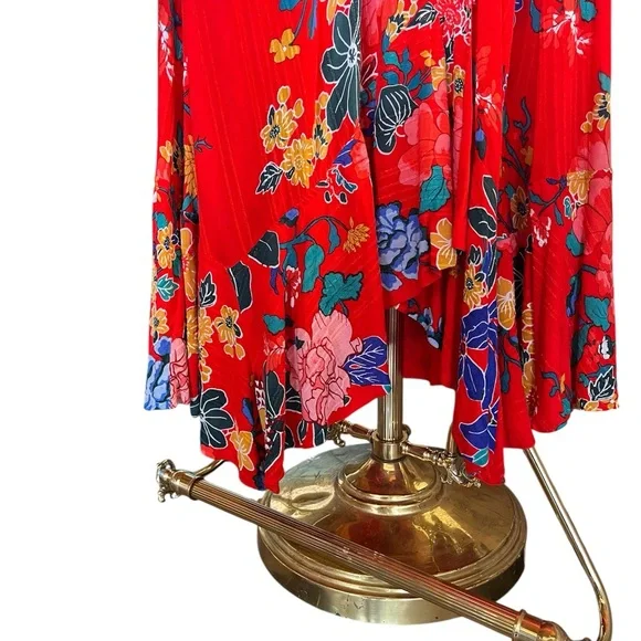 Anthropologie Red Floral Boswell Midi Dress 8